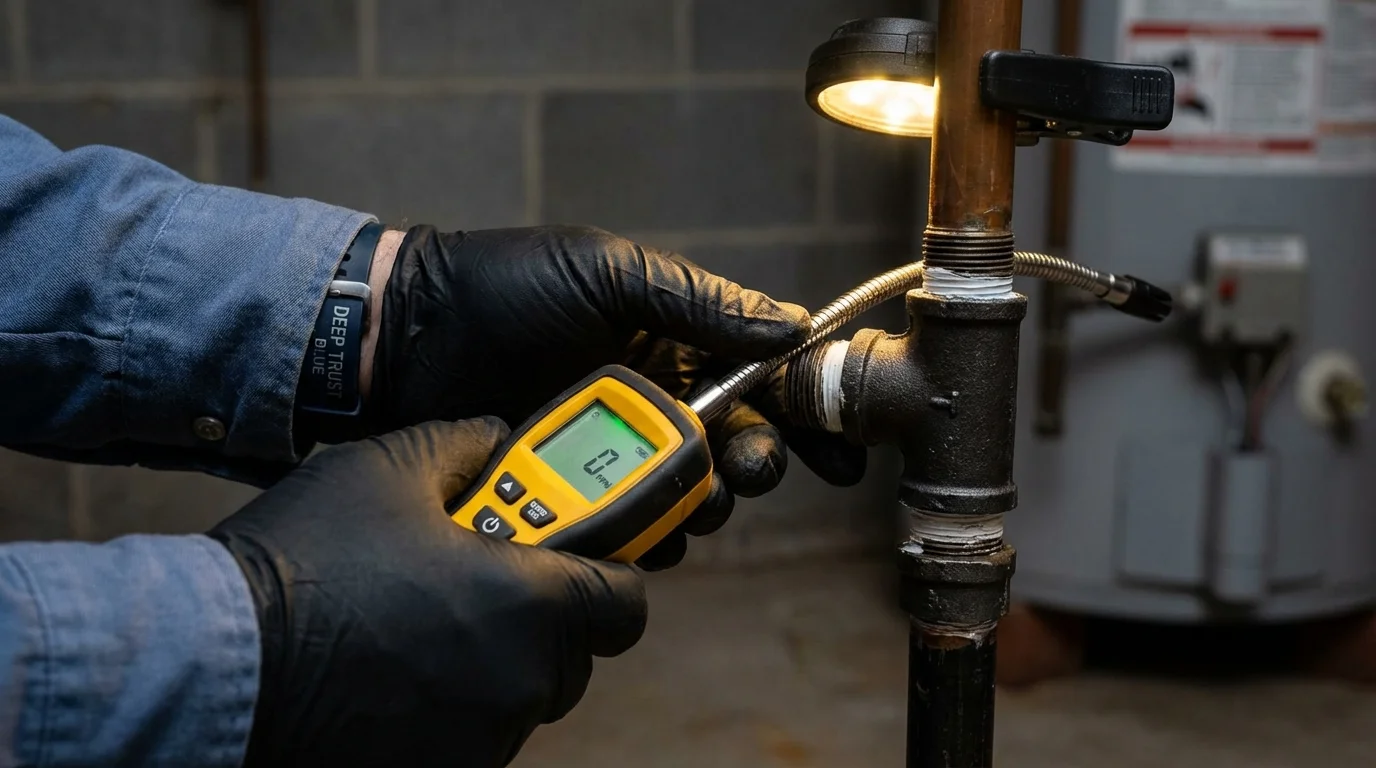 Gas leak detection with electronic sniffer by Johns Plumbing LLC in King George