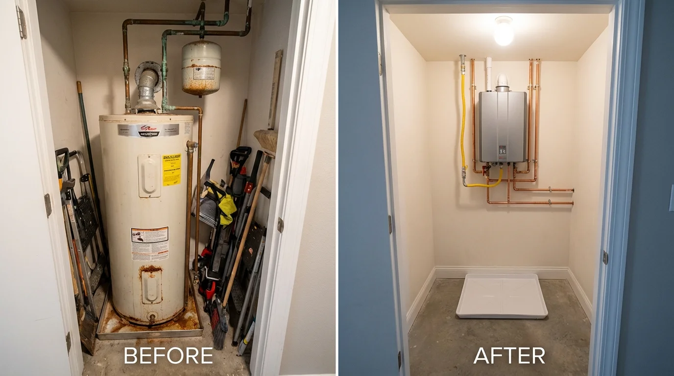 Tank water heater versus wall-mounted tankless unit comparison for King George, VA homeowners