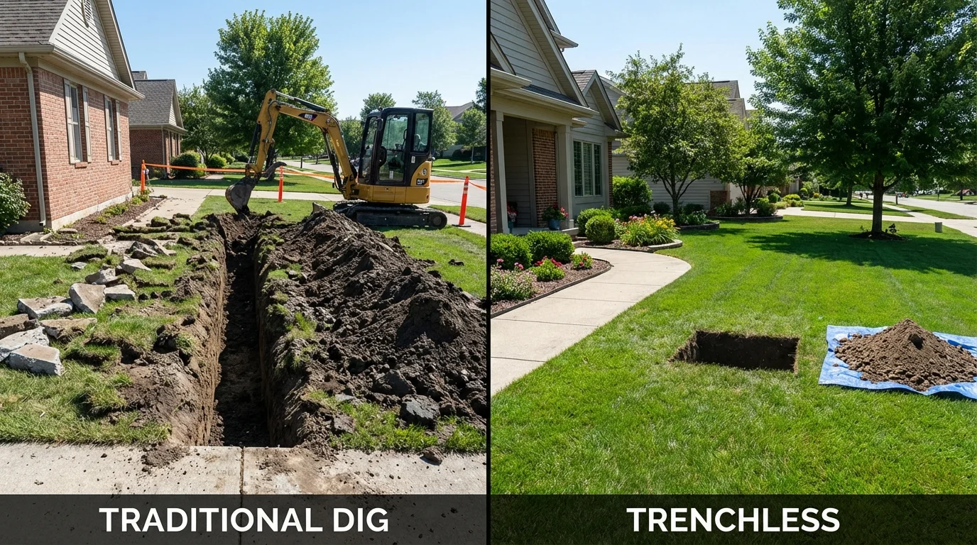 Trenchless sewer repair with minimal yard damage versus traditional excavation in King George, VA